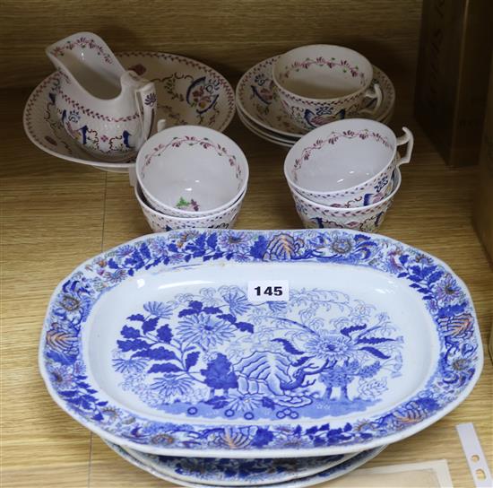 Two Clews ironstone dishes and an oval side dish and a ten piece part tea set